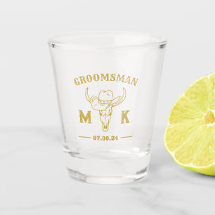 Wild West Cowboy Specialized Groomsmen Monogram Shot Glas
