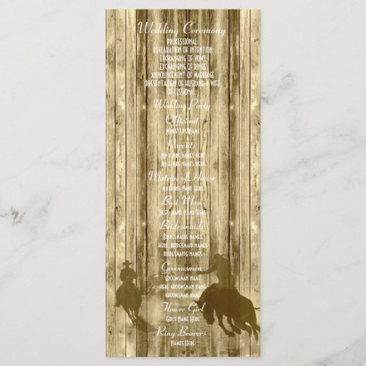 Wild West cowboy thème église programme de mariage (Dos)