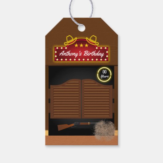 Wild West Cowboy Thmed Birthday Guest Favor Cadeaulabel (Voorkant)
