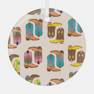 Wild West Cowboylaarzen: Mode conceptpatroon Glas Ornament