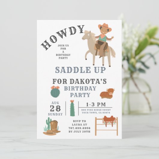 Wild West Cowboy's Birthday Uitnodiging (Staand voorkant)