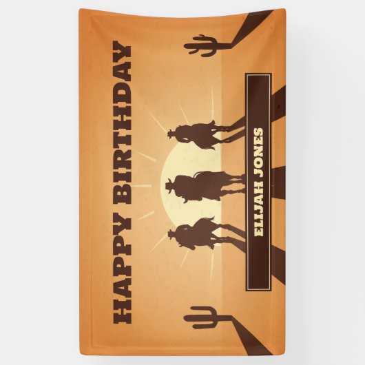 Wild West Cowboys Zonsondergang Verjaardag Spandoek (Verticaal)