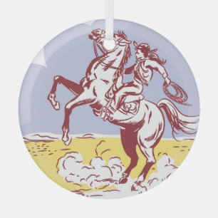 Wild West Cowgirl:  lijntekening. Glas Ornament