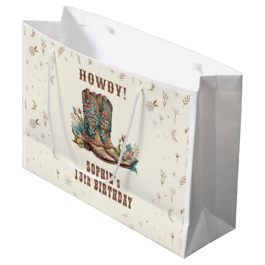 Wild West Cowgirl verjaardag Groot Cadeauzakje (Voorkant Gekanteld)