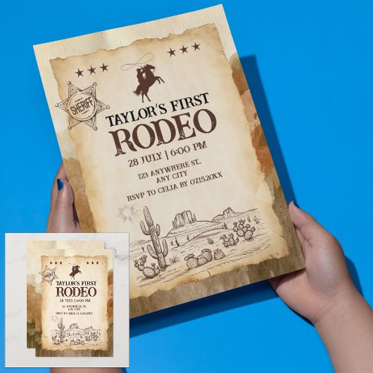 Wild West eerste Rodeo verjaardagsuitnodiging Kaart