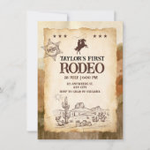 Wild West eerste Rodeo verjaardagsuitnodiging Kaart (Voorkant)