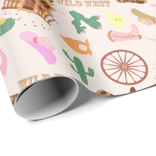 Wild West met Cacti Pattern Kids Verjaardagsfeest Cadeaupapier (Rol Hoek)
