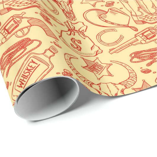 Wild West Old Cowboy Pattern Rustic Western Cadeaupapier (Rol Hoek)