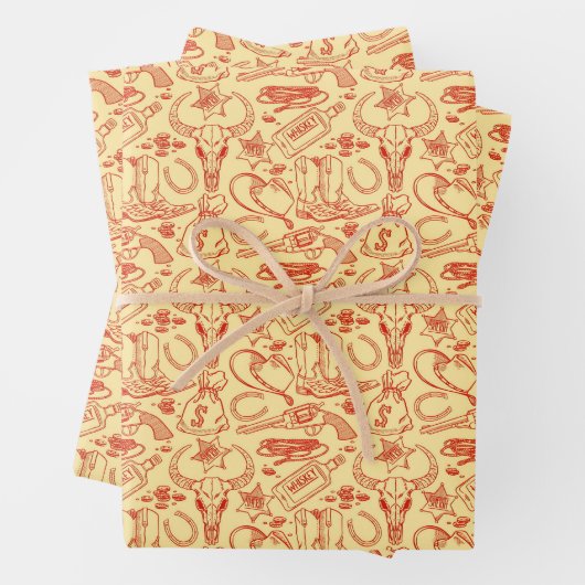 Wild West Old Cowboy Pattern Rustic Western Inpakpapier Vel (In situ)