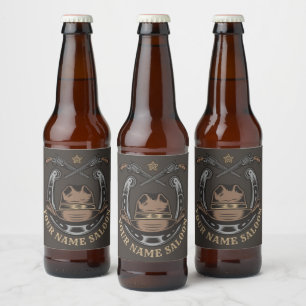 Wild West Revolver Hoefijzer Western Cowboy Saloon Bier Etiket