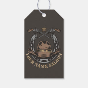 Wild West Revolver Hoefijzer Western Cowboy Saloon Cadeaulabel