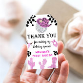 Wild West Rodeo Disco Cowgirl Verjaardag Bedankt Cadeaulabel