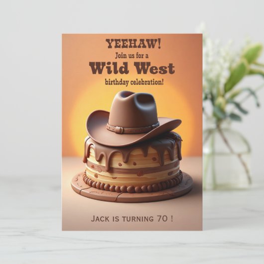 Wild West Verjaardag Cowboy Pet Cake Uitnodiging (Staand voorkant)