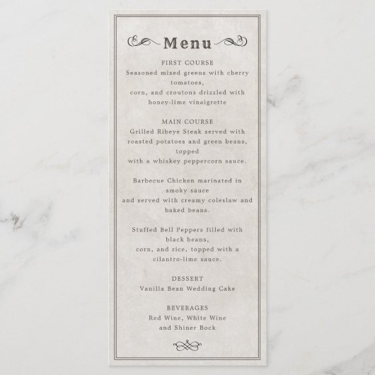 Wild West vintage cowboy casquette menu mariage (Devant)