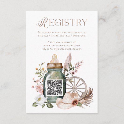 Wild West Western Baby shower QR Code Registry Informatiekaartje (Voorkant)