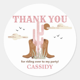Wild West Western Cowgirl Birthday Party Dank je Ronde Sticker