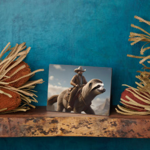 Wild West Wonders: Cowboy rijden op een luiaard Fotoplaat