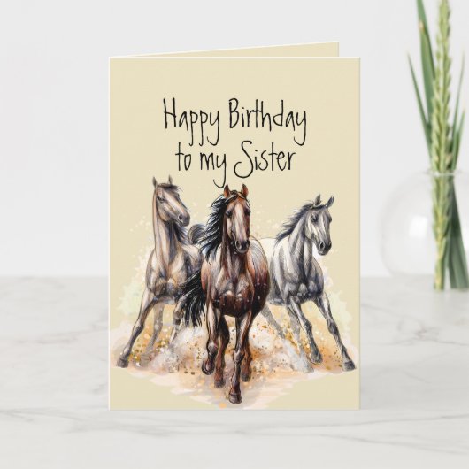 Wild Western Horses Anniversaire Soeur Carte d'ani (Devant)