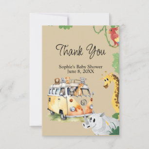 Wild Wheels Safari Animal Camper Van Baby shower Bedankkaart