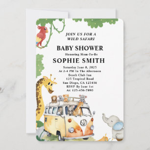 Wild Wheels Safari Animal Camper Van Baby shower Kaart