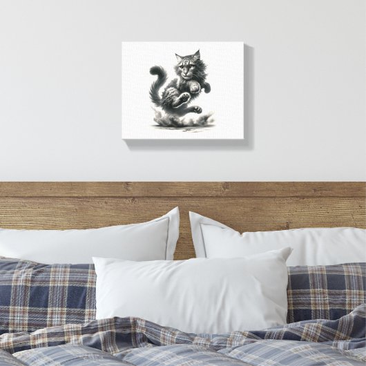 Wild Whiskers Leap - Zwart-wit Cat Art Print (Insitu (Slaapkamer))