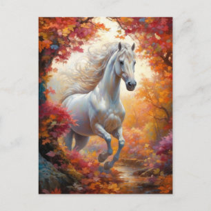 Wild White Horse Galloping in de herfst Briefkaart