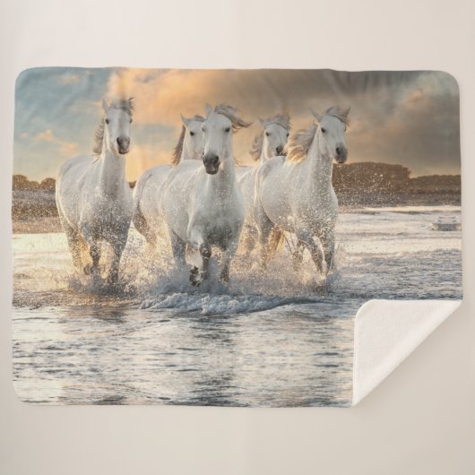 Wild White Horses Sherpa Blanket Deken (Voorkant (horizontaal))