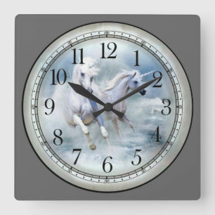 Wild White Horses Vierkante Klok