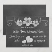 Wild White Roses Chalkboard Wedding Invitation Kaart (Voorkant / Achterkant)
