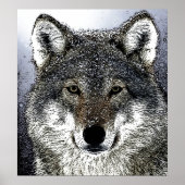 Wild Wolf in Snow Artwork Poster Print (Voorkant)
