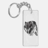 Wild Wolf Zwart & Wit kunstwerk Sleutelhanger (Voorkant Links)