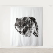 Wild Wolf Zwart & Wit kunstwerk Wandkleed (Voorkant)