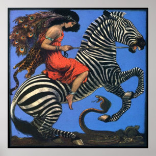 Wild Woman Rides The Zebra Poster