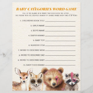 Wild Woodland Baby shower Categorieën Woordspel