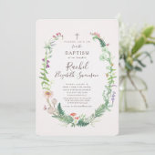 Wild Woodland Flowers Baptism Invitation Kaart (Staand voorkant)