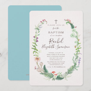 Wild Woodland Flowers Baptism Invitation Kaart
