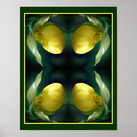 Wild Yellow Lady Slipper Orchidee Flower Abstract Poster (Voorkant)