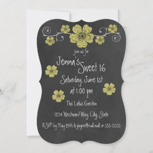 Wild Yellow Roses Chalkboard Party Kaart