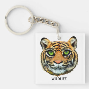 Wild Young Tiger Face & Calligraphy Sleutelhanger