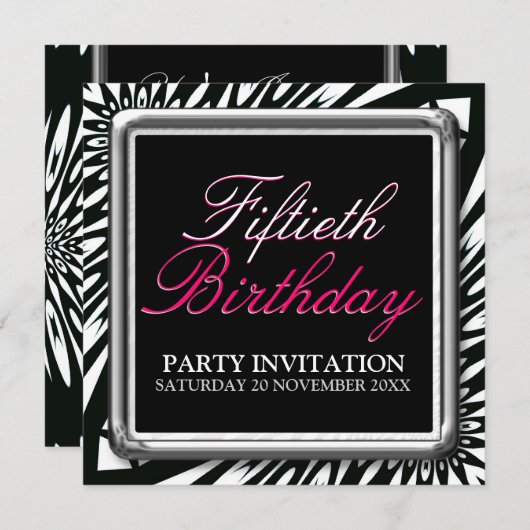 Wild Zebra 50th Birthday Party Invitations (Devant / Derrière)