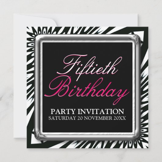 Wild Zebra 50th Birthday Party Invitations (Devant)