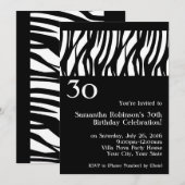 Wild Zebra Black met White 30th Party-uitnodiginge Kaart (Voorkant / Achterkant)