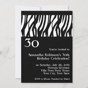 Wild Zebra Black met White 30th Party-uitnodiginge Kaart