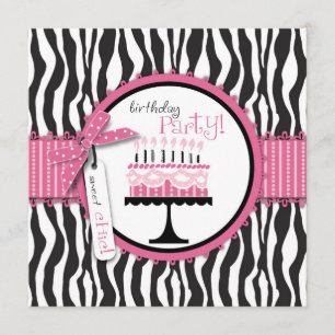 Wild Zebra Print & Birthday Cake Pink Dank je Bedankkaart