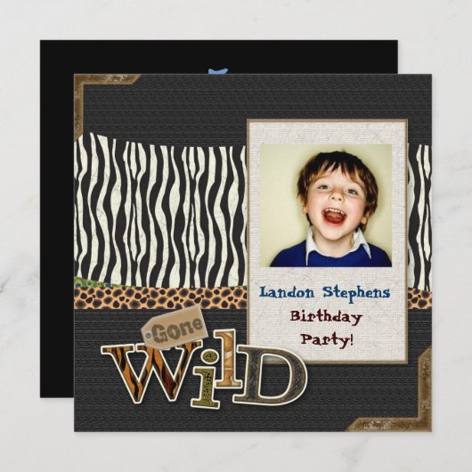 Wild Zebra Safari Zoo Verjaardag Fotouitnodiging Kaart (Voorkant / Achterkant)
