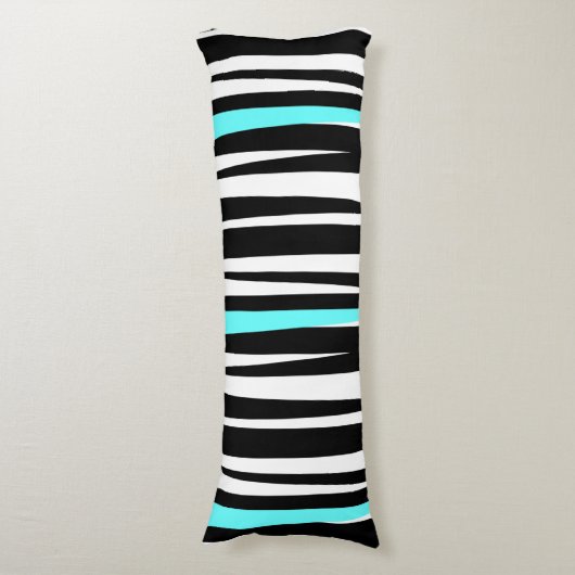 Wild. Zwarte Zebra Stripes w Aqua Lichaamskussen (Voorkant Verticaal)