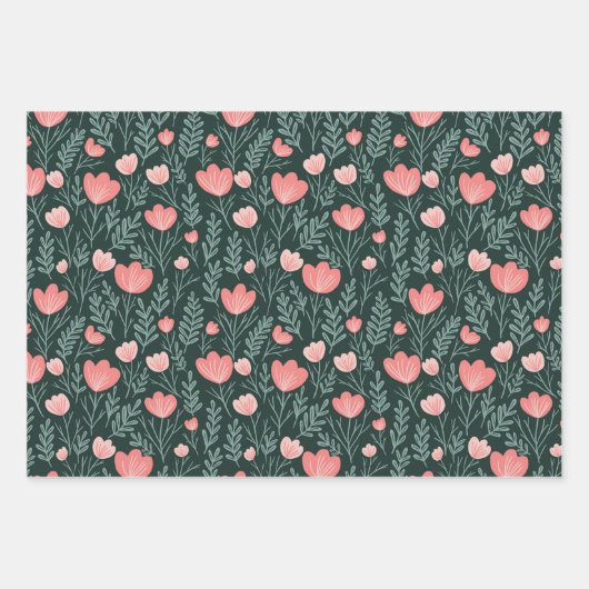 Wildbloem Bloeit Eenvoudig Roze Groen Zoet Chique Inpakpapier Vel (Voorkant 2)