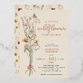 Wildbloem Bloemen Boho Baby shower Echt Folie Uitnodiging