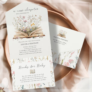 Wildbloem Boek Thema Baby shower Uitnodiging