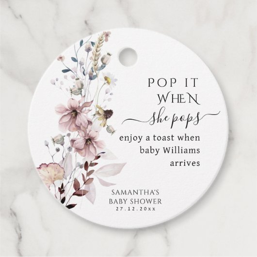 Wildbloem boho modern Baby shower Pop het als ze Bedankjes Labels (Voorkant)